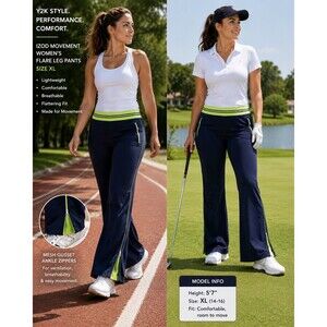 Y2K IZOD Movement Women XL Wide Flare Leg Golf Pants Navy  Zip Pocket  Athletic